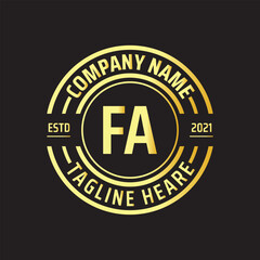 Professional simple Letter FA Circle Luxury Gold Color Vector Logo Template