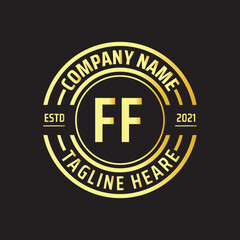 Professional simple Letter FF Circle Luxury Gold Color Vector Logo Template