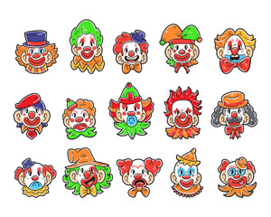 Clown heads with a hand-drawn collection