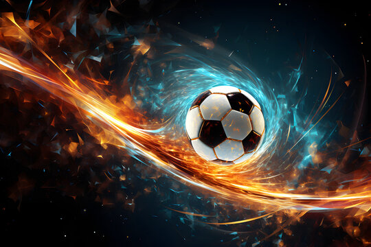 Dynamic Soccer Ball Action: Energetic AI Generated Art Capturing the Thrill of the Game. © Rathnayakamudalige