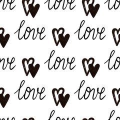 Stylish graphic seamless pattern with hearts. Red sketchy background for wrapping paper, fabrics, wallpapers, postcards and more.	