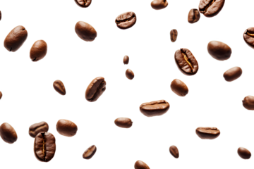 Coffee beans flying on a white background, Generative AI