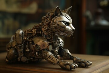 Housecat robot representing animal kingdom. Generative AI
