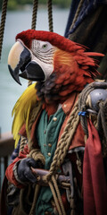 Fototapeta na wymiar Parrot perching on the pirates shoulder 