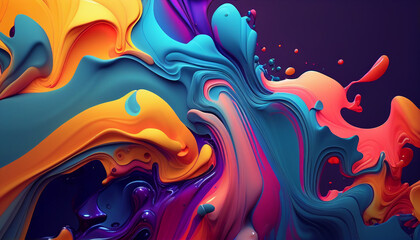 abstract colorful background with water, Abstract background with multicolor fluid paint. Colored bright background, Ai generated image 