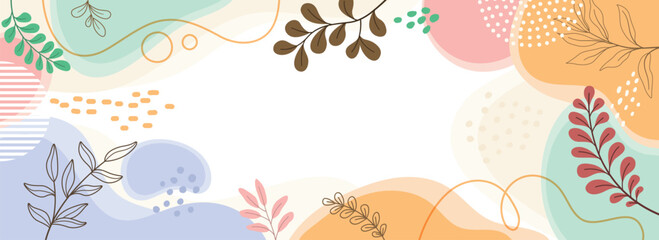 Fototapeta na wymiar Design banner frame flower Spring background with beautiful. flower background for design. Colorful background with tropical plants.