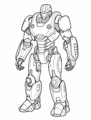 Fototapeta premium Childrens coloring page, mech robot, full body, add a background, thick bold lines, simple, no shading, Sketch of a robot isolated on white background