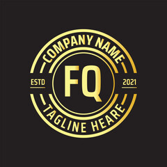 Professional simple Letter FQ Circle Luxury Gold Color Vector Logo Template