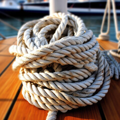  a rope is in the boat with knots 
