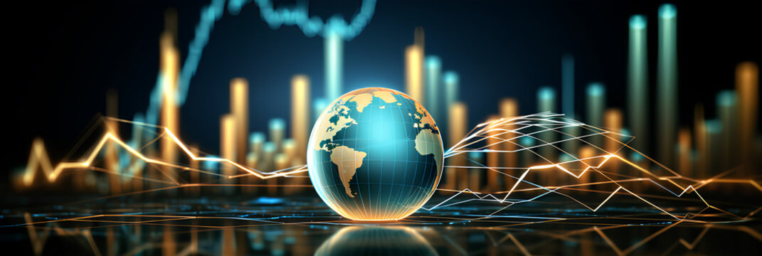 Global business growth analysis and asset investment chart business and finance up arrow holographic economic chart, global economic trend analysis, Generative AI
