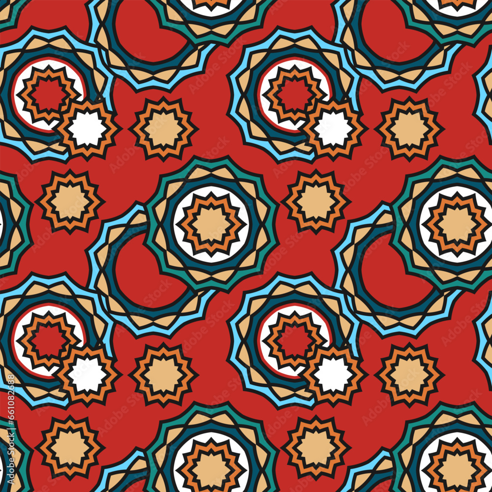 Aufkleber seamless pattern with randomly placed decorative elements in the shape of stars. red background. vec
