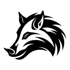 boar silhouette illustration, boar monster, vintage logo line art concept black and white color, hand drawn illustration