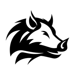 boar silhouette illustration, boar monster, vintage logo line art concept black and white color, hand drawn illustration