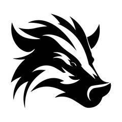 boar silhouette illustration, boar monster, vintage logo line art concept black and white color, hand drawn illustration