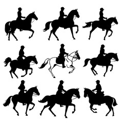 horse riding silhouette, horse silhouette, horse vector, horse svg, horse png, horse illustration, horse, silhouette, rider, vector - obrazy, fototapety, plakaty