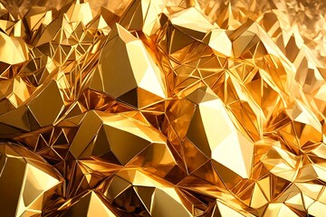 3d render, abstract gold crystal background, faceted texture, macro panorama, wide panoramic polygonal wallpaper  