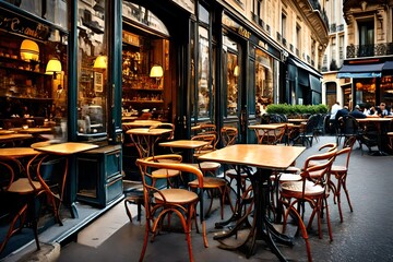 Fototapeta na wymiar Charming parisian sidewalk cafe,outdoor tables, Paris, France.