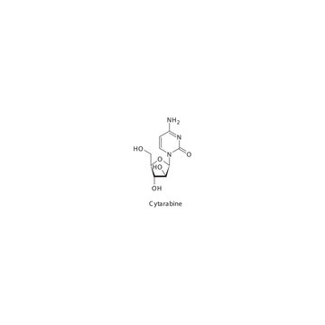 Cytarabine flat skeletal molecular structure Pyrimidine analog drug used in Leukemia, CML, AML treatment. Vector illustration.