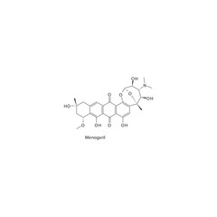 Menogaril  flat skeletal molecular structure Anthracycline drug used in non Hodgkin's lymphoma treatment. Vector illustration.