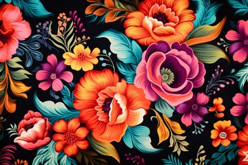 Floral print pattern on fabric for clothing design or wallpaper