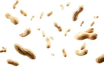 Peeled peanuts levitate on a white background, Generative AI - obrazy, fototapety, plakaty