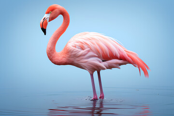 Photo of flamingo on water, Generative AI