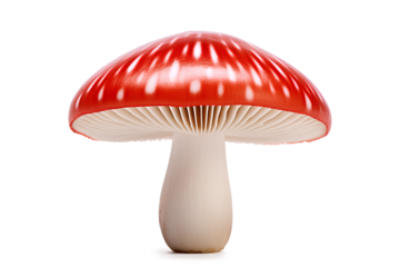 Red and white mushroom isolated on a transparent background, Generative AI
