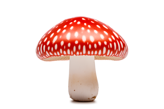 Red and white mushroom isolated on a transparent background, Generative AI