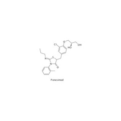 Ponesimod flat skeletal molecular structure Sphingosine-1-phosphate receptor modulator drug used in Multiple sclerosis treatment. Vector illustration.