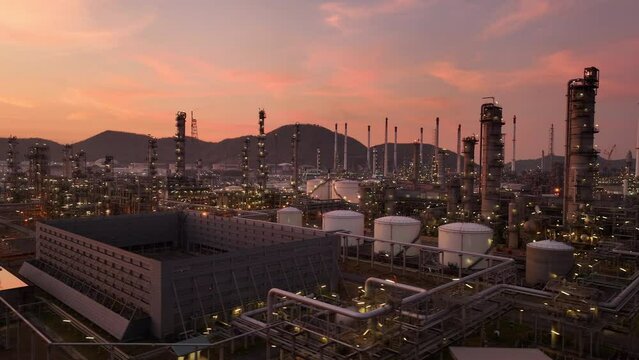 Oil Refinery pant. Gas Petrochemical Chemical Equipment Prodiction import export Concept, Crude Oil Refinery Plant Steel Pump Pipe line and Chimney and Cooling tower, Chemical Petrochemical plant, ind