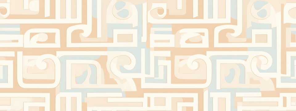 Seamless playful light pastel Greek key spiral squares pattern. Abstract cute Egyptian motif doodle lines background texture. Boy's or Girl's birthday, baby shower or nursery wallpaper design