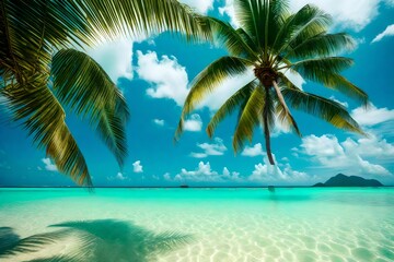 Beautiful tropical beach with coconut palm trees 