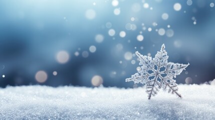 Christmas background with frozen christmas star and snow