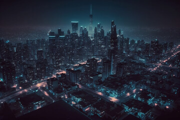 a bird's-eye view from a skyscraper, capture the mesmerizing city skyline at night