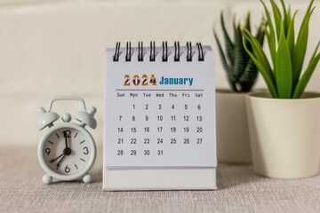 Hello January. January 2024 calendar for planning on your desktop. - obrazy, fototapety, plakaty