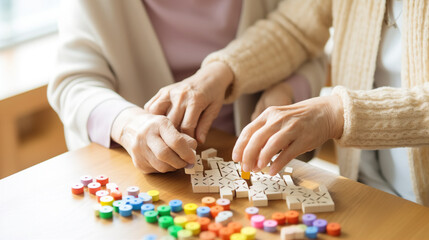Memory Games: An elderly person and a caregiver play memory games