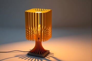 Concept model of a 3D printed PLA table light lamp modern design clean elegant simple shapes wellsuited for a contemporary space simple geometry colors of sunset studio shot in a minimalistic room  - obrazy, fototapety, plakaty