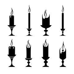 set of silhouettes of candles