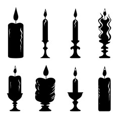 set of silhouettes of candles