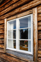 Fototapeta na wymiar Inari, Finland Construction details on a traditional Finnish Sami log cabin 