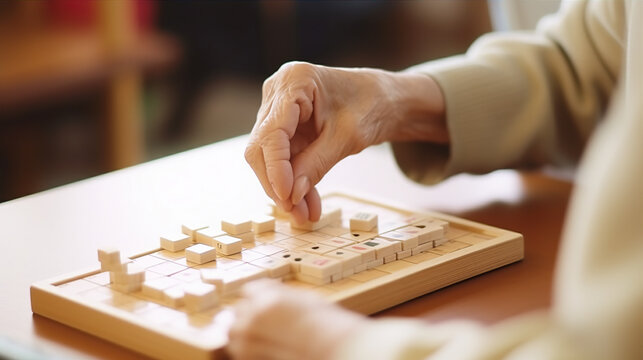 Memory Games: An elderly person and a caregiver play memory games