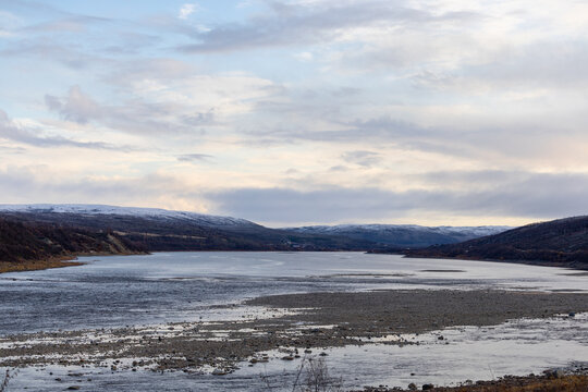 Utsjoki, Finland A view of the Karasjohka River separating Finland and Norway.