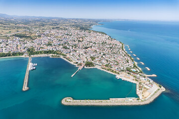 Gerzre is a charming town in the Black Sea. Aerial Gerze landscape shot. Gerze, Sinop