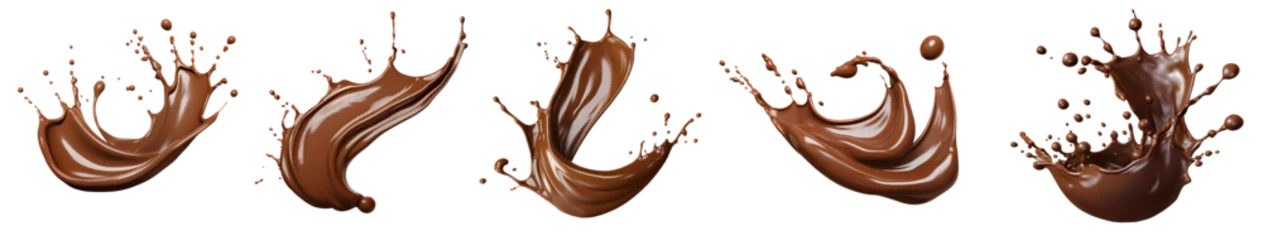 Zelfklevend Fotobehang Brown chocolate liquid paint milk splash swirl wave on transparent background cutout, PNG file. Many assorted different design. Mockup template for artwork graphic design © Sandra Chia