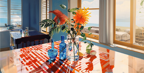stale American brunch vase on table. Generative Ai content wallpaper