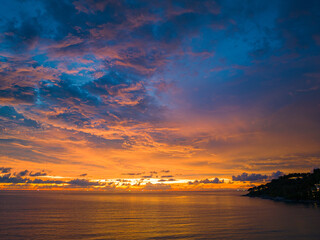 .aerial view amazing colorful cloud in Dramatic Sunset..dramatic sky with colorful orange cloudscape.amazing sky at sunset Gradient color colorful sky in bright sunset background.