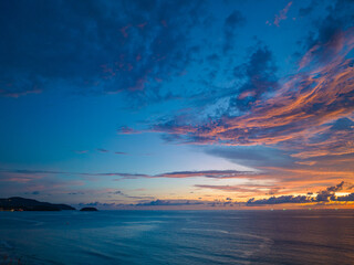 .aerial view amazing colorful cloud in Dramatic Sunset..dramatic sky with colorful orange...
