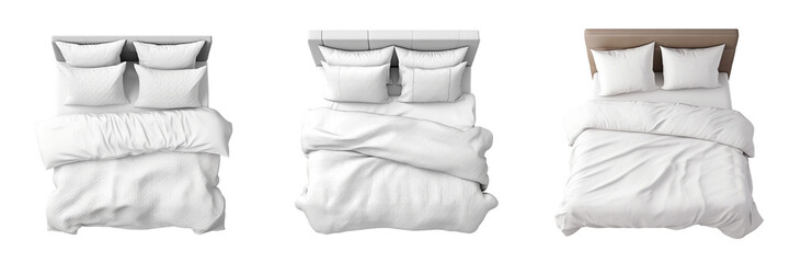 Set of white bed pillows and duvet isolated on white background