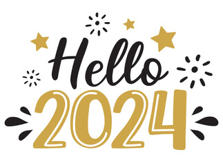 Hello 2024 vector illustration. Happy New Year design isolated good for greetings cards, poster, print, sticker, invitations, baby t-shirt, mug, gifts.