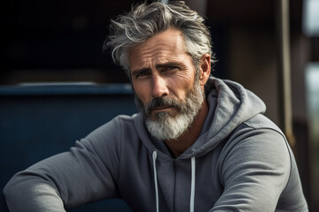 Obraz premium Photo generative AI image of a serious handsome man outdoors in the city